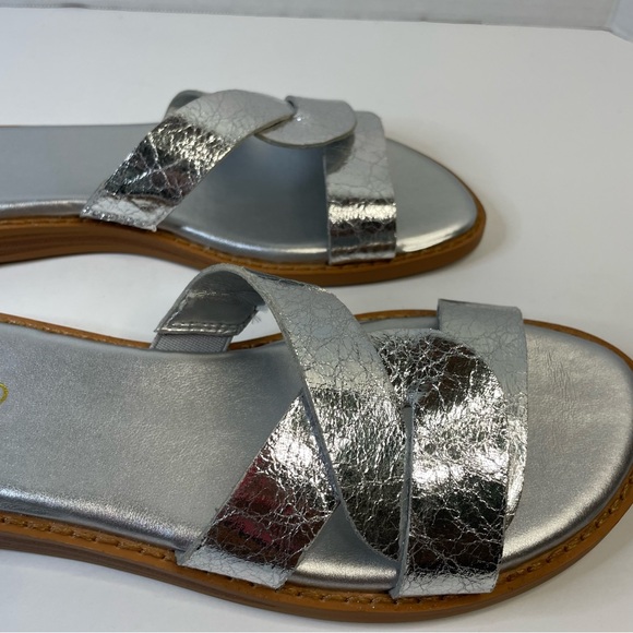 Franco Sarto Women Silver Metallic Goring Cushioned Geras Open Toes Slip On 6M - Picture 7 of 8